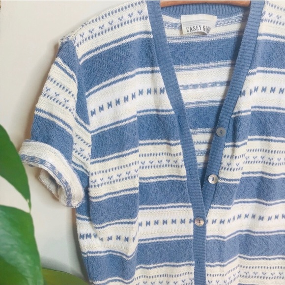 vtg vsco 90s ribbed striped short crop cardigan - Picture 2 of 6